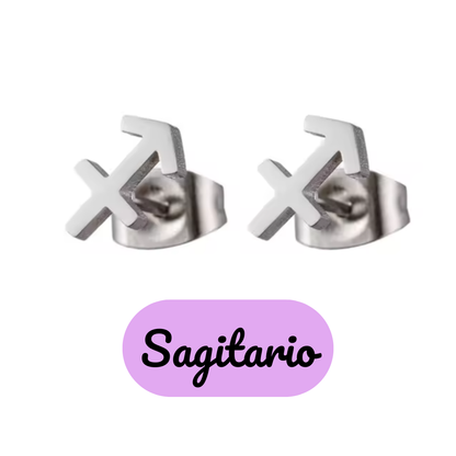Pendientes Pequeños con Símbolo del Zodiaco de Acero Inoxidable