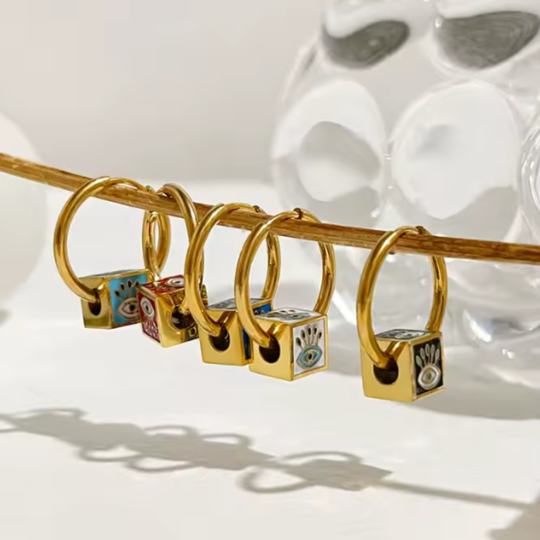 Pendientes de Aro de Acero Inoxidable con Ojo Turco