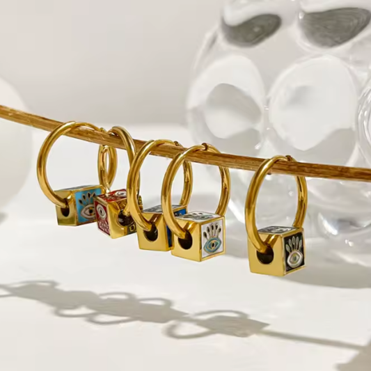 Pendientes de Aro de Acero Inoxidable con Ojo Turco