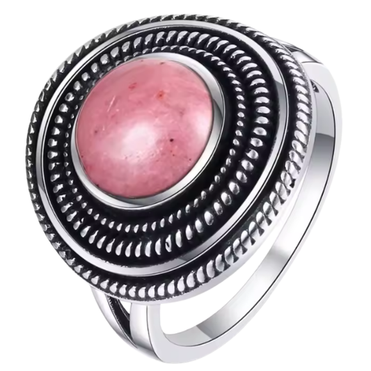 Anillo Rodonita Redondo - Equilibrio Radiante - Plata de Ley