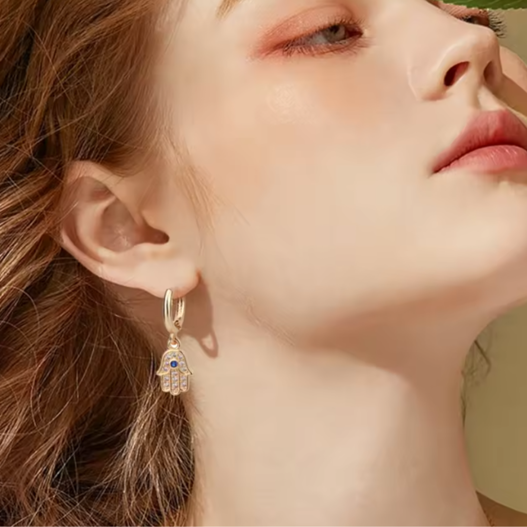 Pendientes de Acero Inoxidable con Mano de Fátima