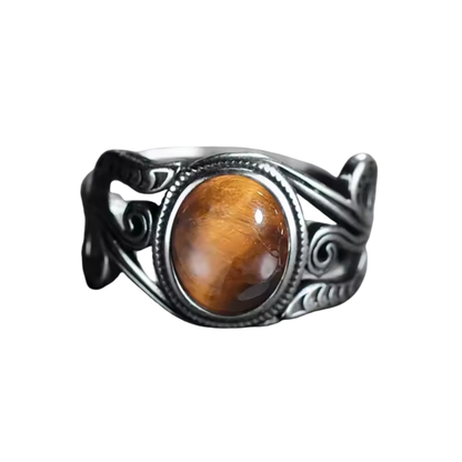 Anillo Ojo de Tigre Oval - Foco del Tigre - Plata de Ley