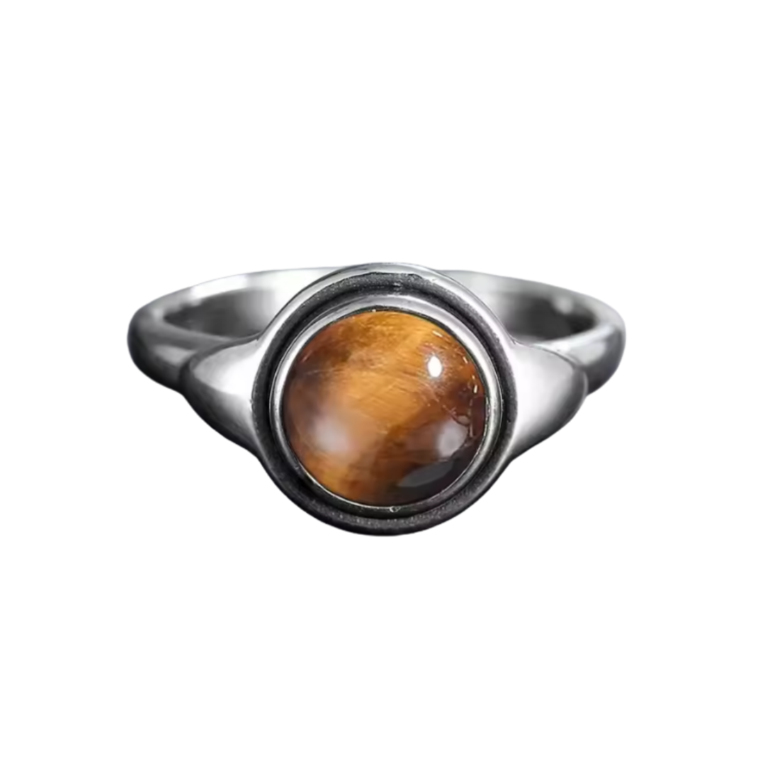 Anillo Ojo de Tigre Redondo - Enfoque Alfa - Plata de Ley