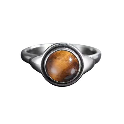 Anillo Ojo de Tigre Redondo - Enfoque Alfa - Plata de Ley