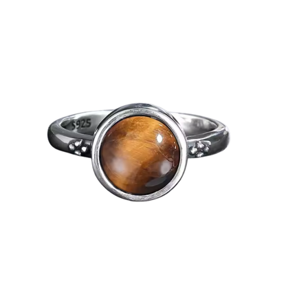 Anillo Ojo de Tigre Redondo - Foco Interior - Plata de Ley