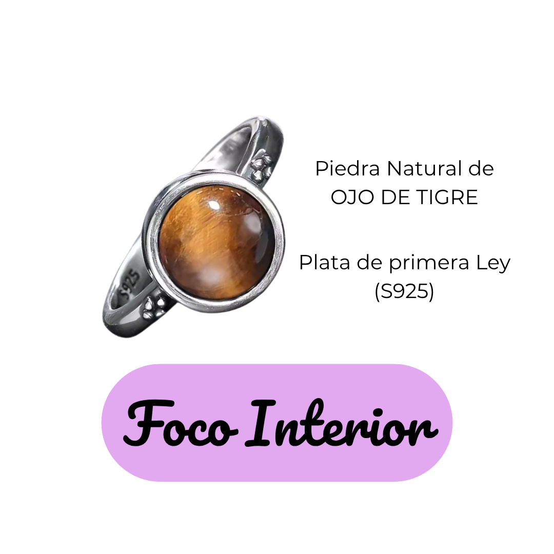 Anillo Ojo de Tigre Redondo - Foco Interior - Plata de Ley