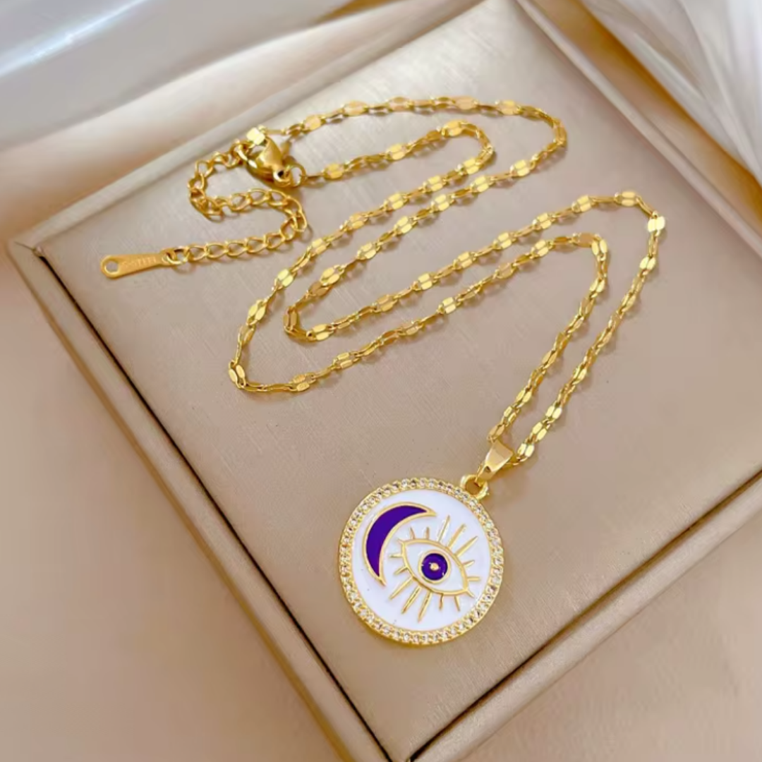 Colgante de Acero Inoxidable con Ojo Turco y Luna