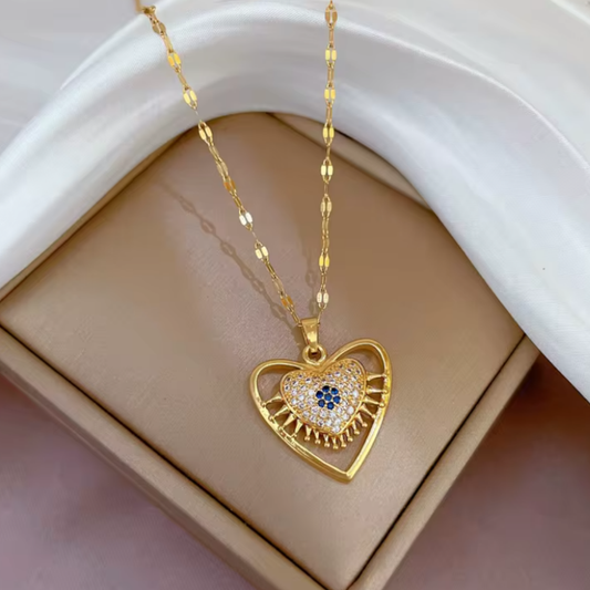 Colgante de Acero Inoxidable con Corazón y Ojo Turco