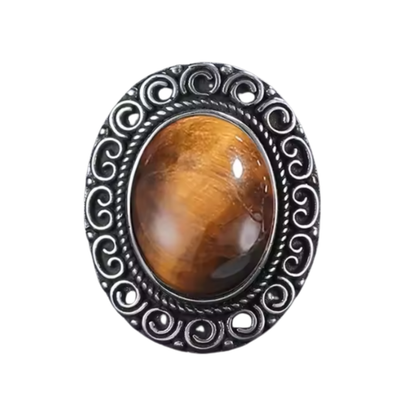 Anillo Ojo de Tigre Oval - Pulso Centrado - Plata de Ley