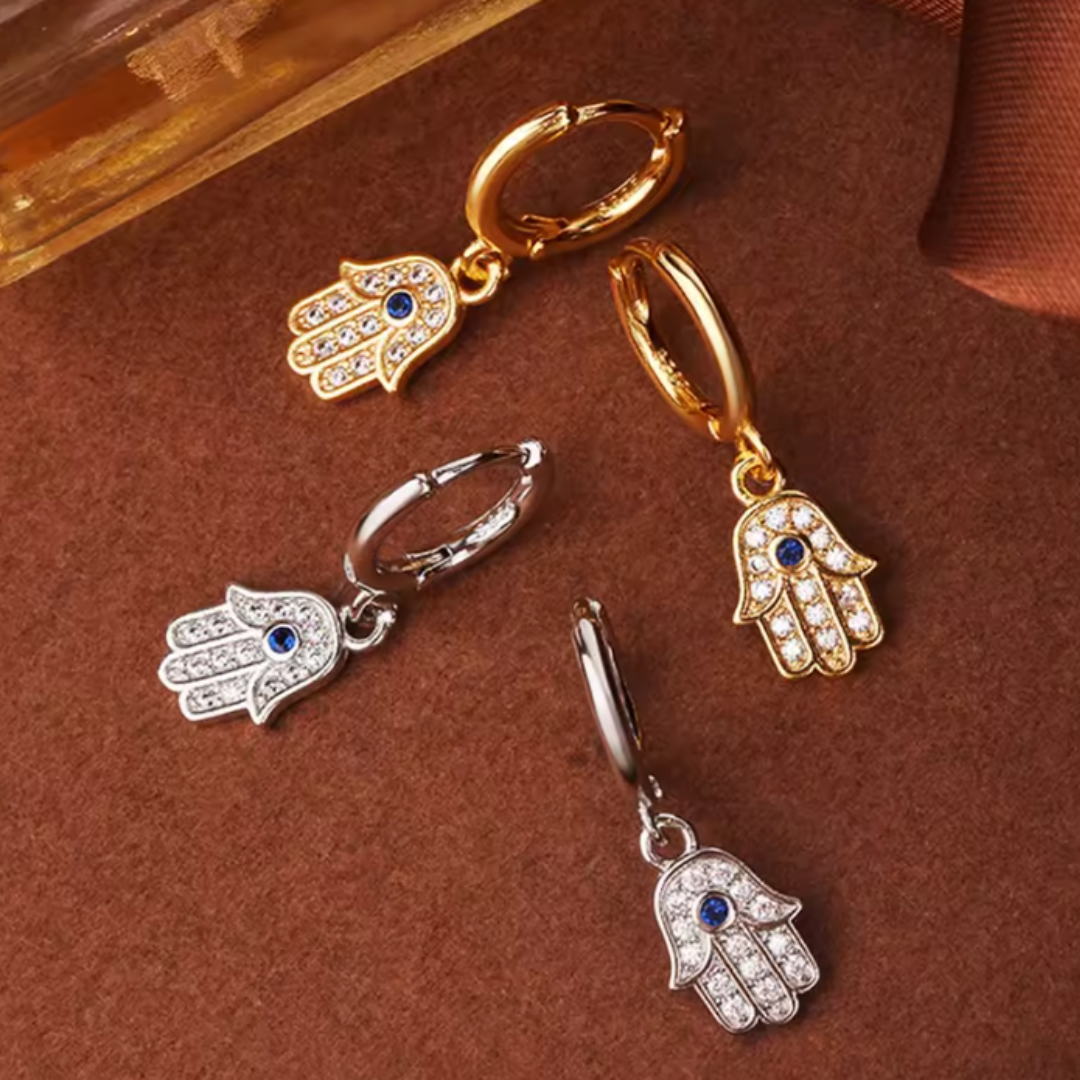 Pendientes de Acero Inoxidable con Mano de Fátima