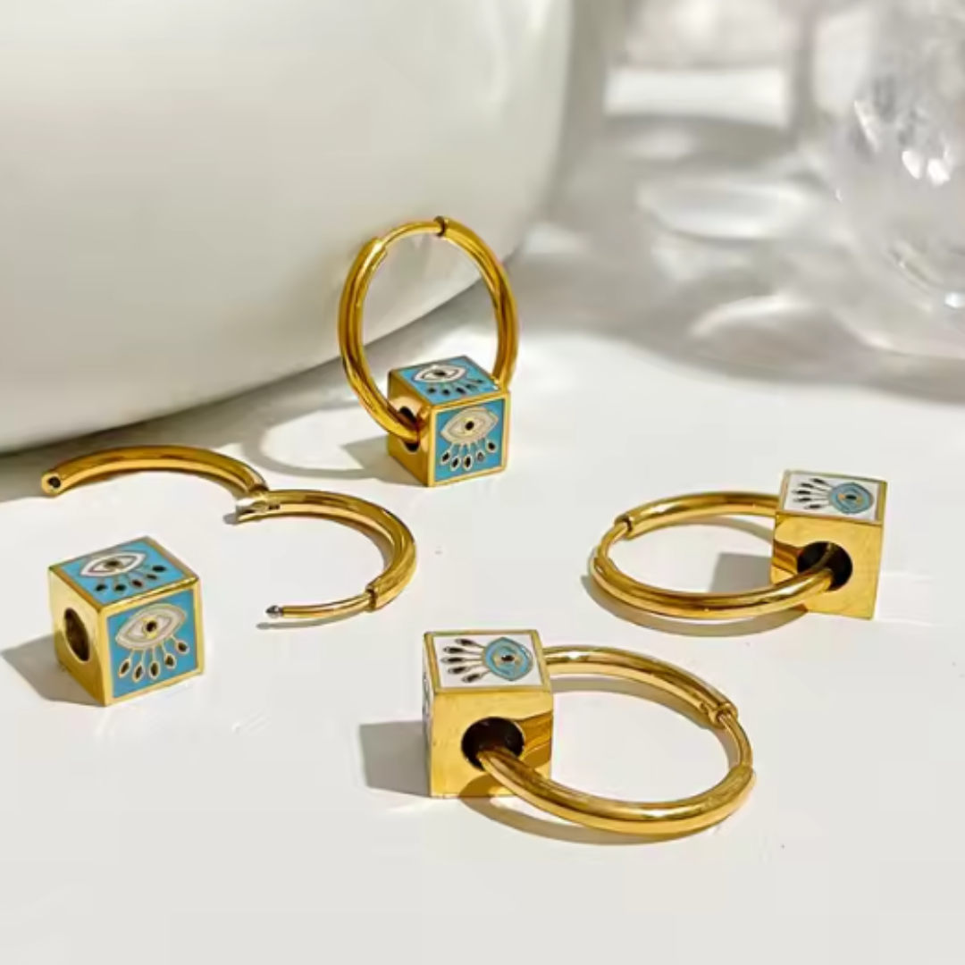 Pendientes de Aro de Acero Inoxidable con Ojo Turco