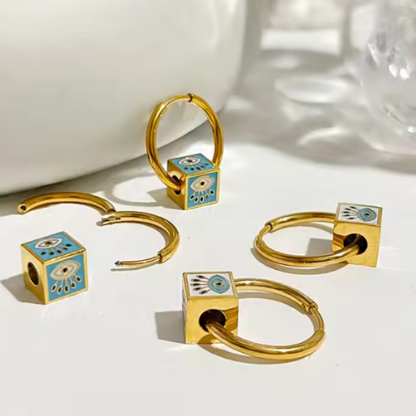 Pendientes de Aro de Acero Inoxidable con Ojo Turco