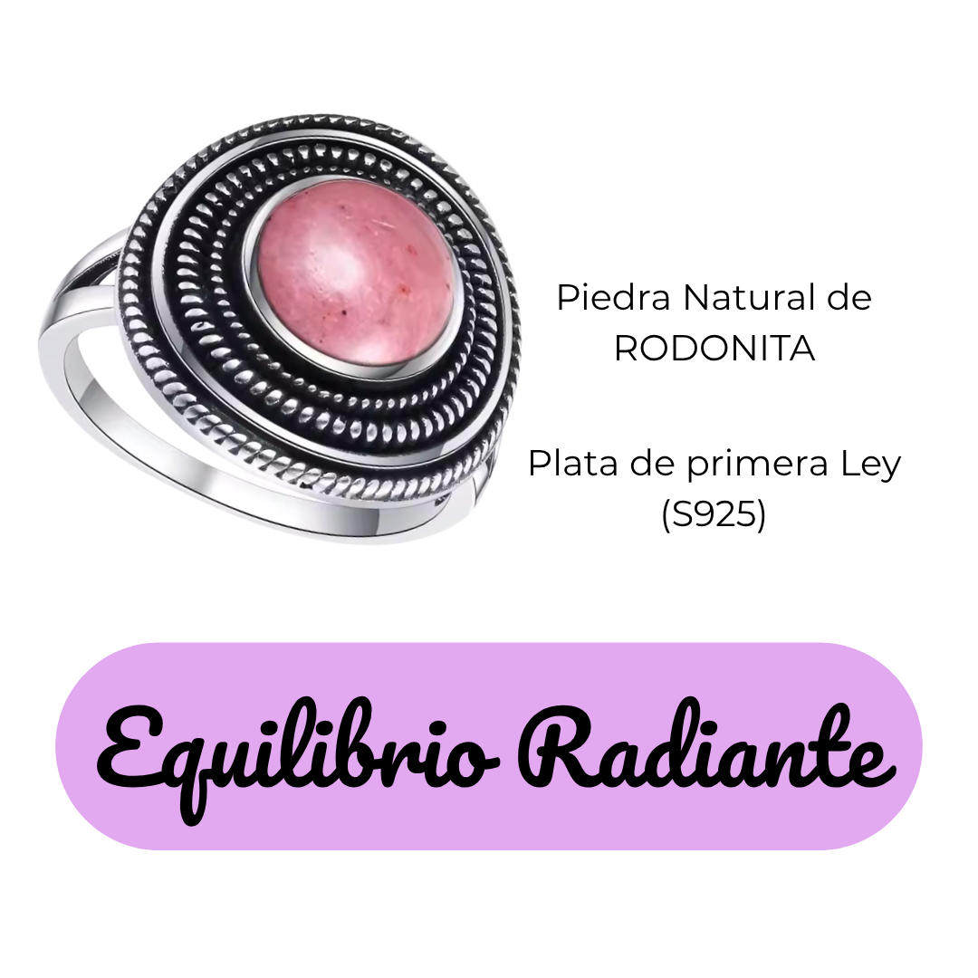 Anillo Rodonita Redondo - Equilibrio Radiante - Plata de Ley