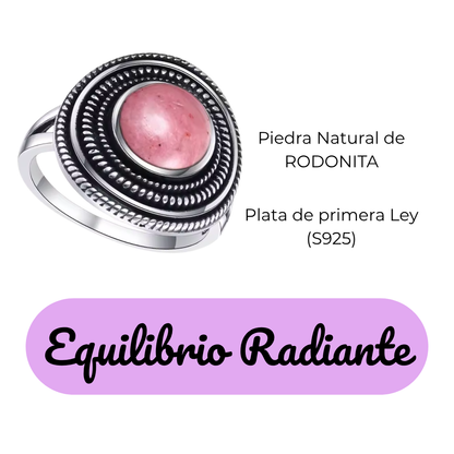 Anillo Rodonita Redondo - Equilibrio Radiante - Plata de Ley