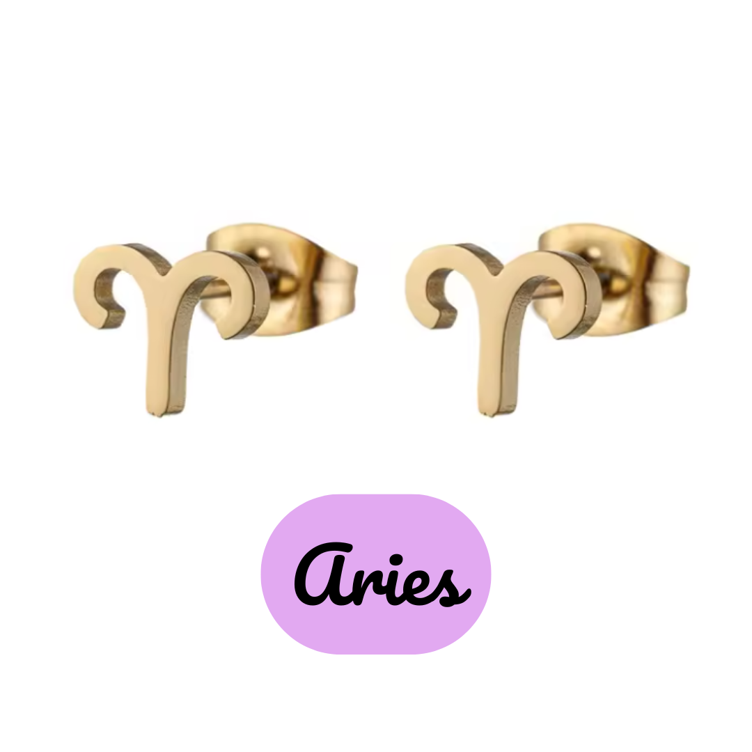 Pendientes Pequeños con Símbolo del Zodiaco de Acero Inoxidable