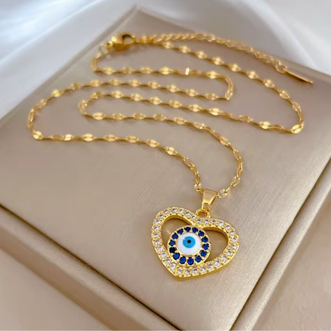 Colgante de Acero Inoxidable con Ojo Turco y Corazón