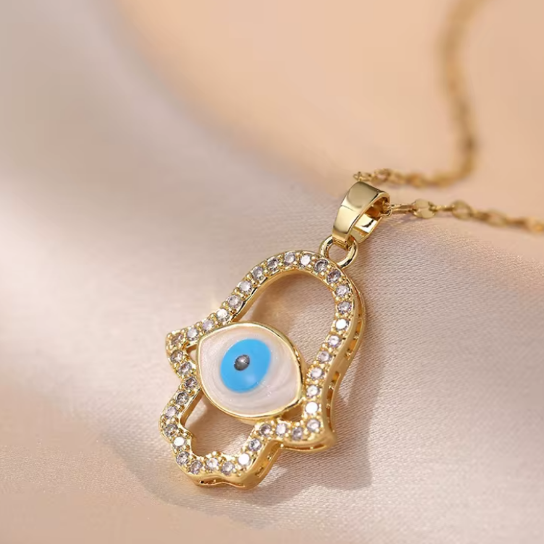 Colgante de Acero Inoxidable con Ojo Turco y Mano de Fátima