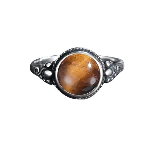 Anillo Ojo de Tigre Redondo - Presencia Segura - Plata de Ley