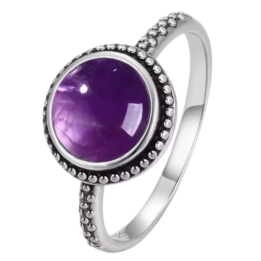 Anillo Amatista Redondo - Claridad Sanadora - Plata de Ley