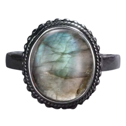 Anillo Labradorita Oval - Transformación Lunar - Plata de Ley