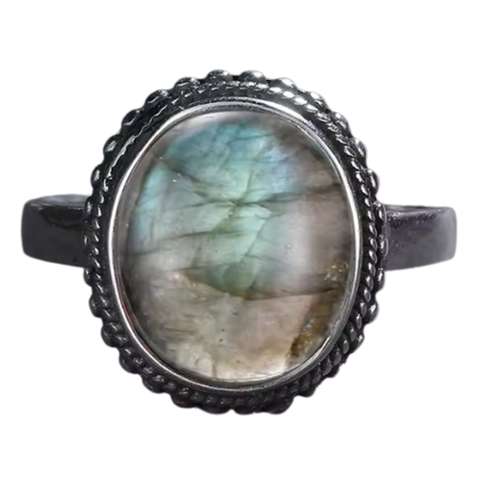 Anillo Labradorita Oval - Transformación Lunar - Plata de Ley