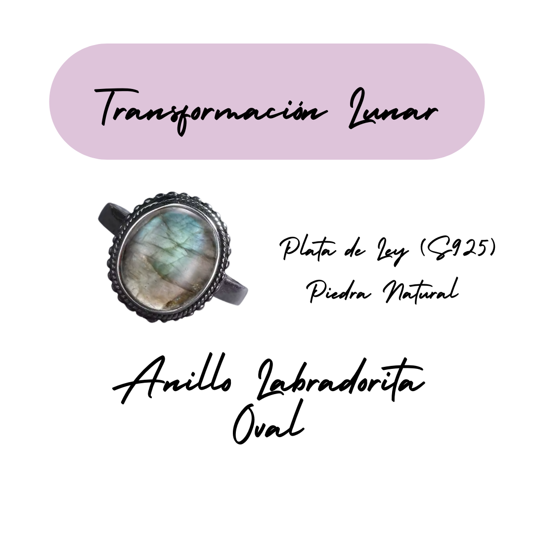 Anillo Labradorita Oval - Transformación Lunar - Plata de Ley