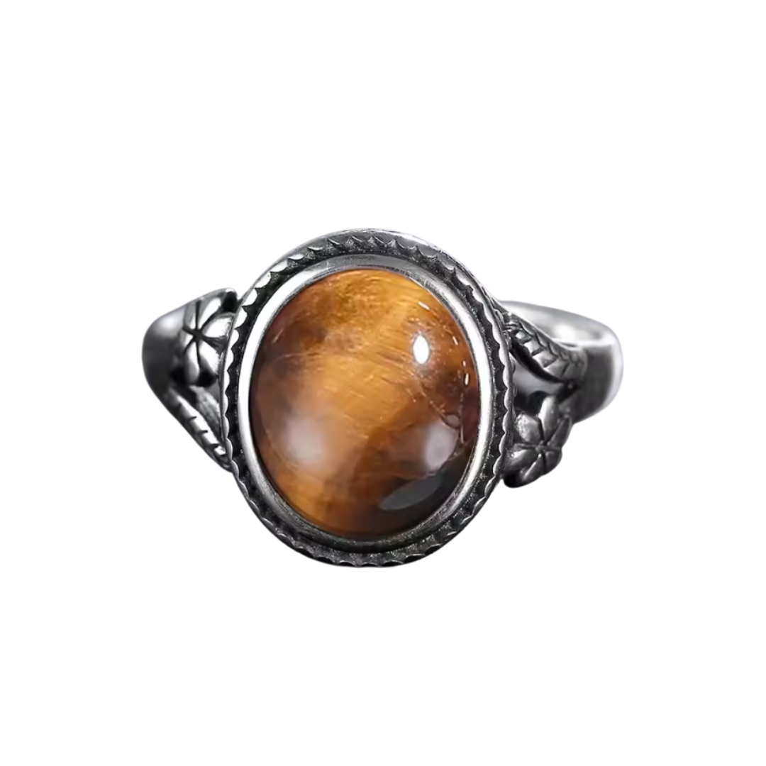 Anillo Ojo de Tigre Oval - Autoconfianza - Plata de Ley