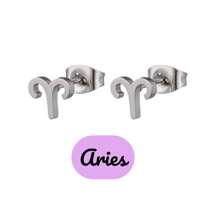 Pendientes Pequeños con Símbolo del Zodiaco de Acero Inoxidable