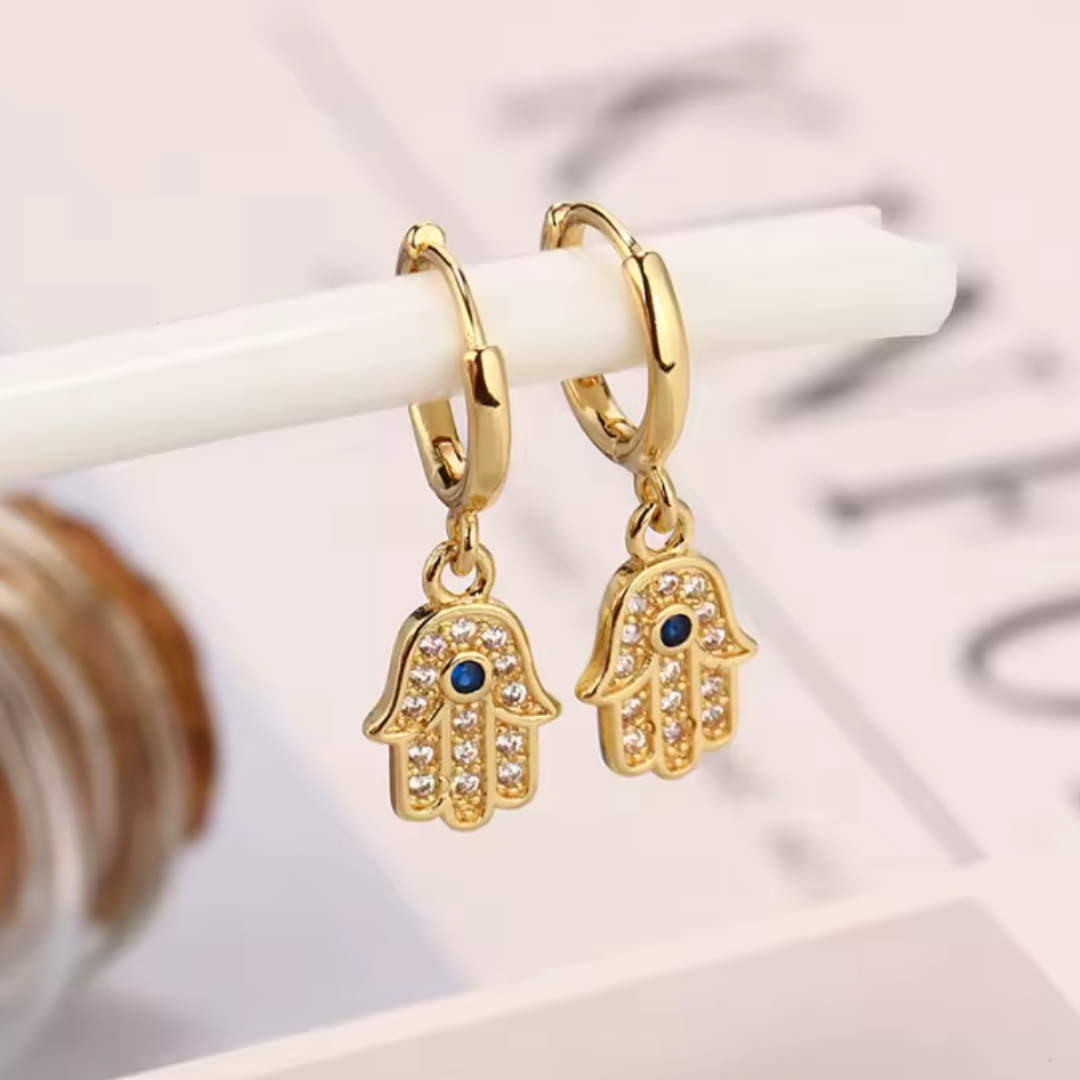 Pendientes de Acero Inoxidable con Mano de Fátima