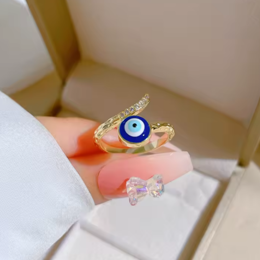 Anillo de Acero Inoxidable con Ojo Turco Azul