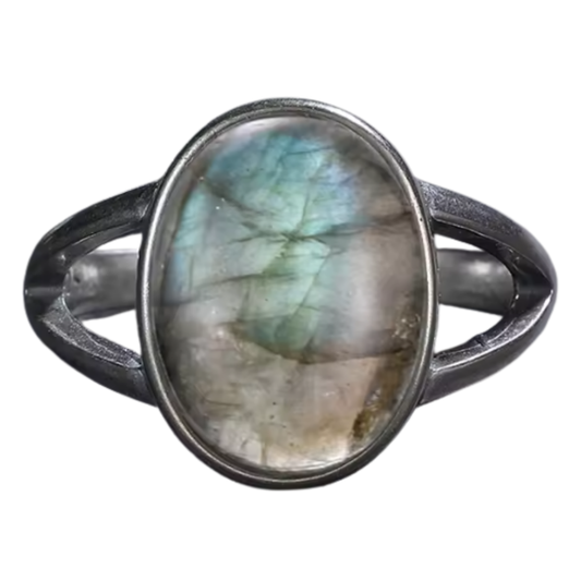 Anillo Labradorita Oval - Mutación - Plata de Ley