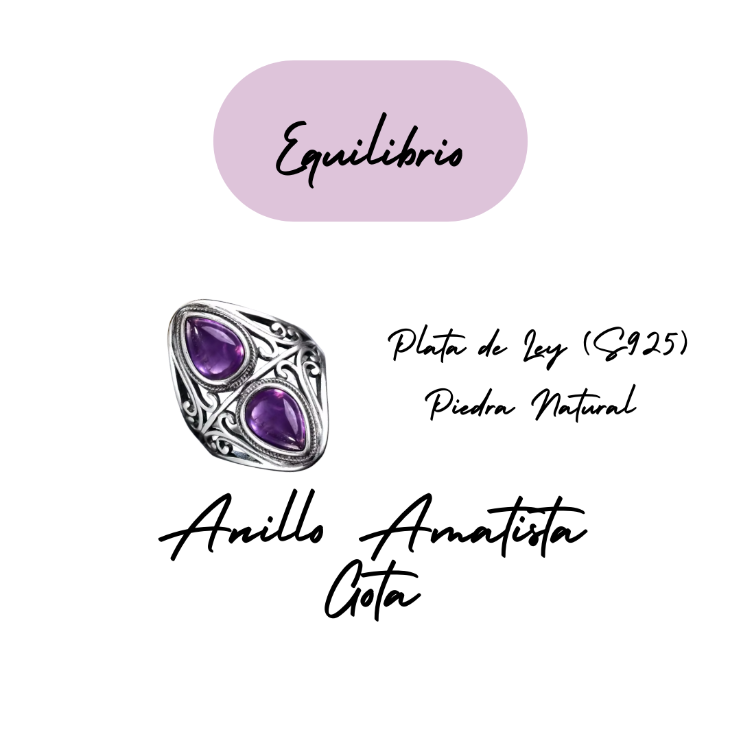 Anillo Amatista Gota - Equilibrio  - Plata de Ley