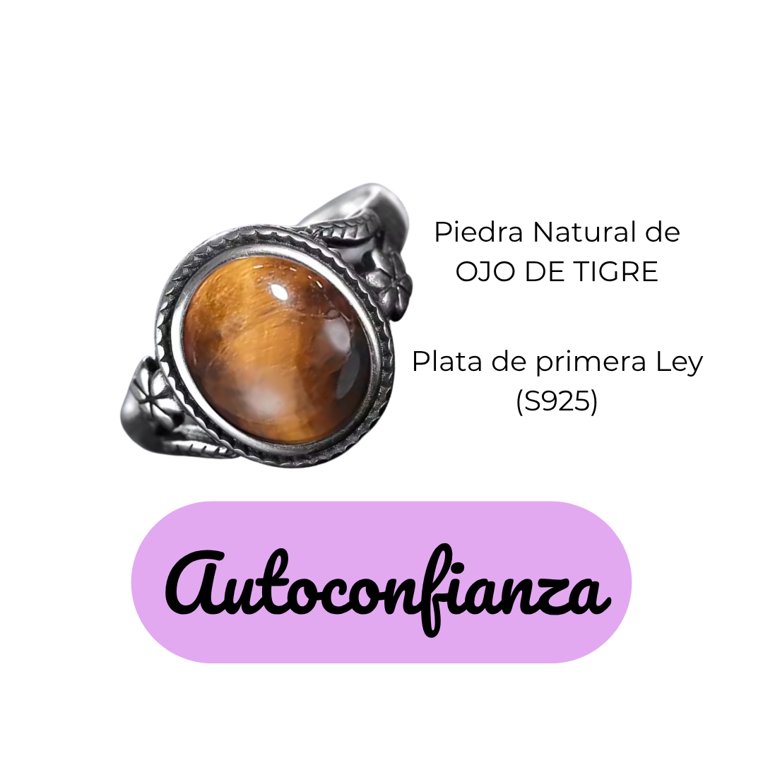 Anillo Ojo de Tigre Oval - Autoconfianza - Plata de Ley