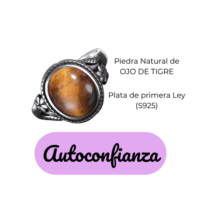 Anillo Ojo de Tigre Oval - Autoconfianza - Plata de Ley