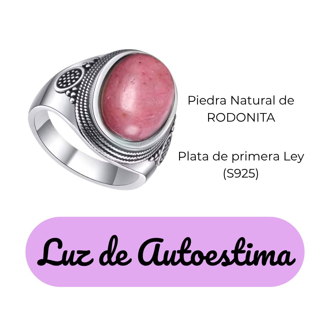 Anillo Rodonita Oval - Luz de Autoestima - Plata de Ley