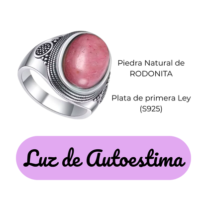 Anillo Rodonita Oval - Luz de Autoestima - Plata de Ley
