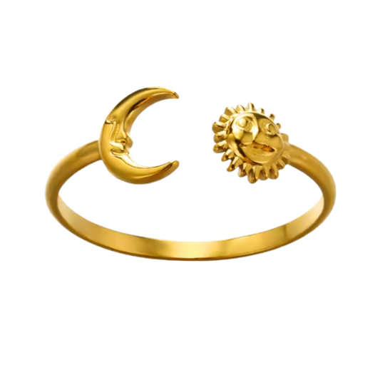 Anillo de Acero Inoxidable con Sol y Luna