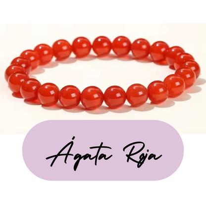 Pulsera de cuentas - Piedras Naturales Ágata Roja Lisa