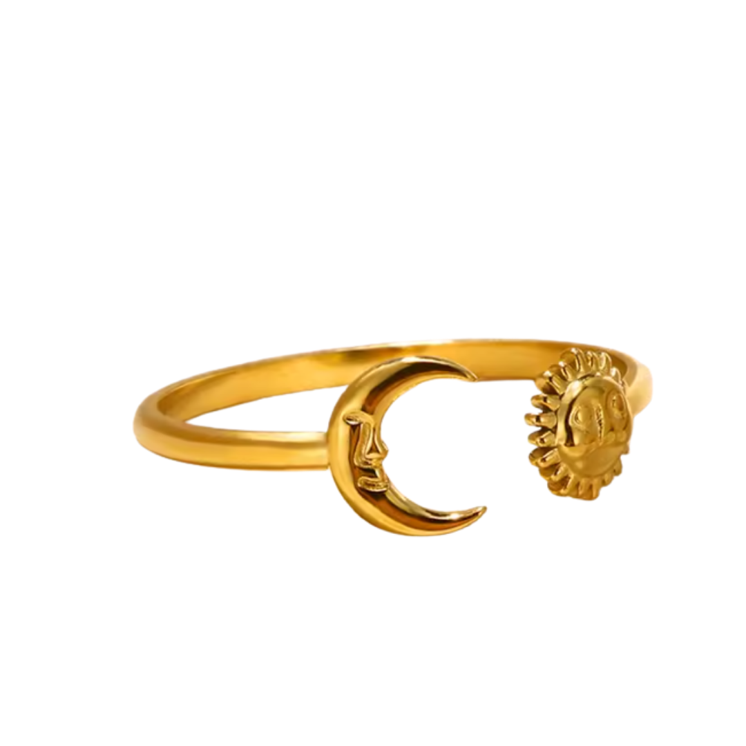 Anillo de Acero Inoxidable con Sol y Luna