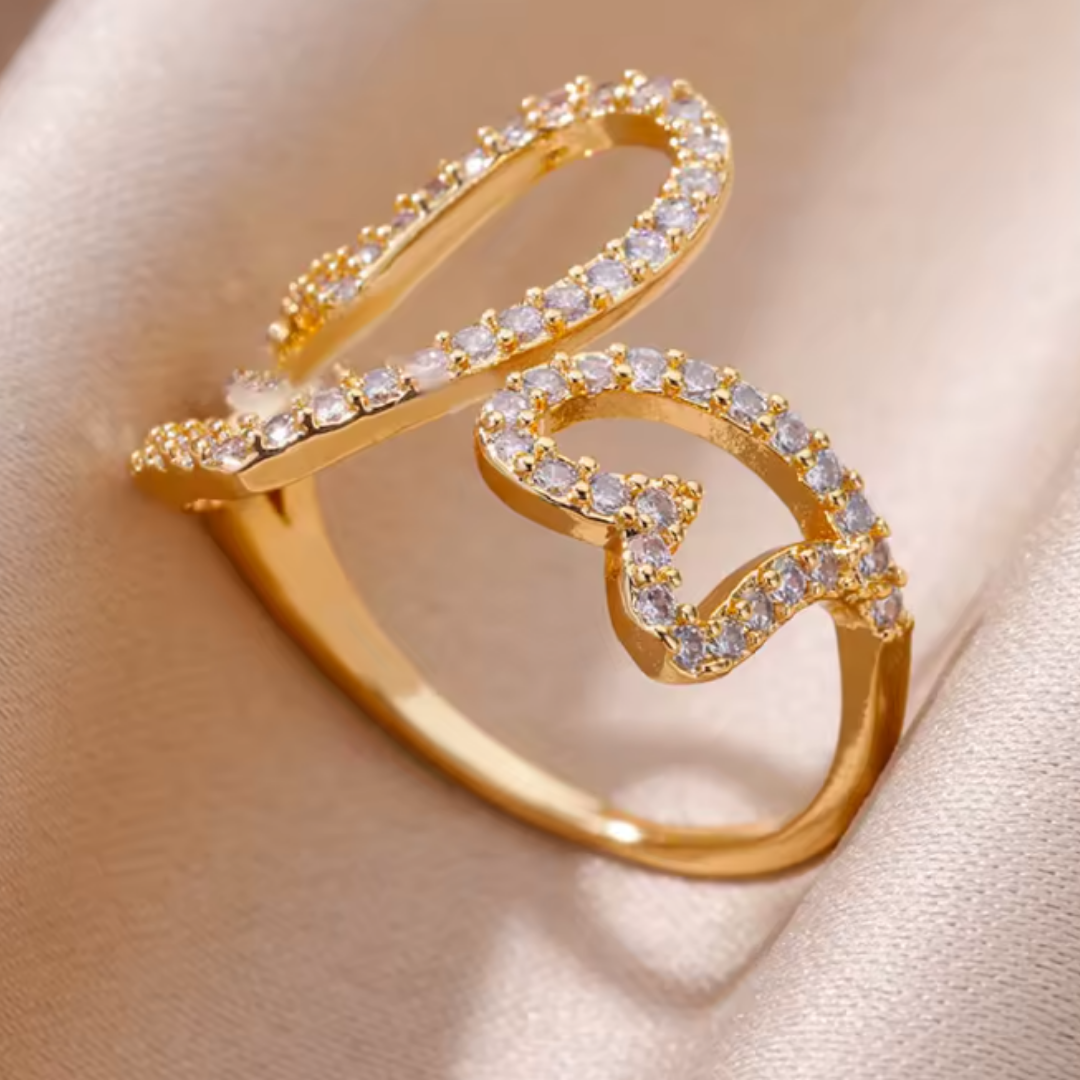 Anillo de Acero Inoxidable con Doble Corazón