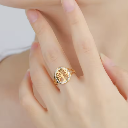 Anillo de Acero Inoxidable con Árbol de la Vida y Zirconitas