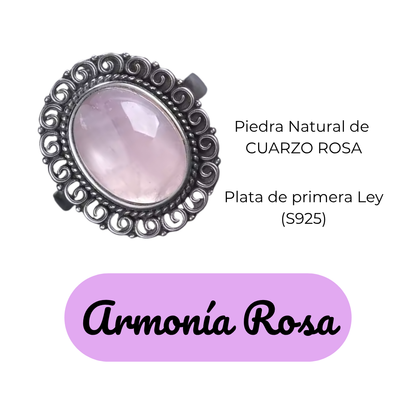 Anillo Cuarzo Rosa Oval - Armonía Rosa - Plata de Ley