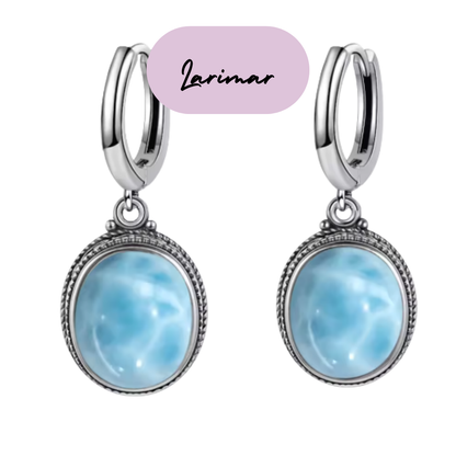 Pendientes largos de Plata - Piedra Natural Larimar