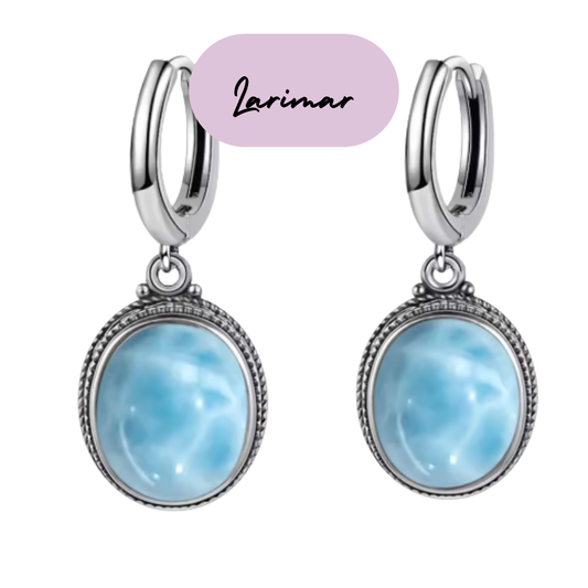 Pendientes largos de Plata - Piedra Natural Larimar
