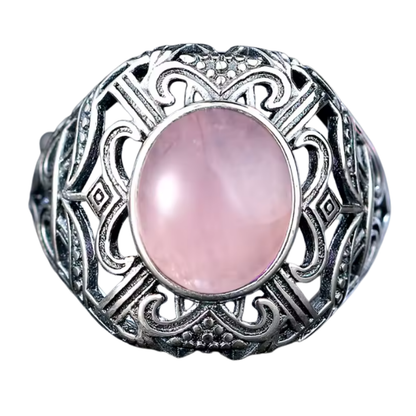 Anillo Cuarzo Rosa Oval - Luz Interior - Plata de Ley
