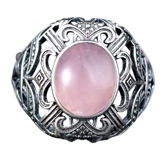 Anillo Cuarzo Rosa Oval - Luz Interior - Plata de Ley