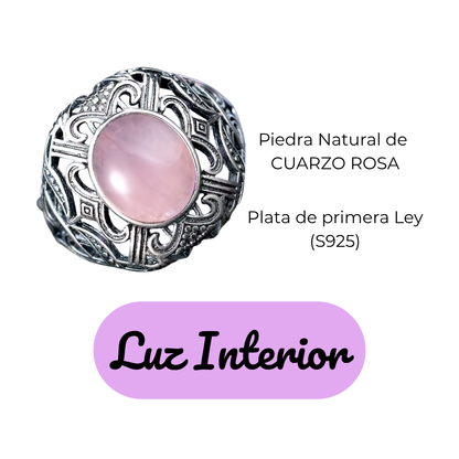 Anillo Cuarzo Rosa Oval - Luz Interior - Plata de Ley
