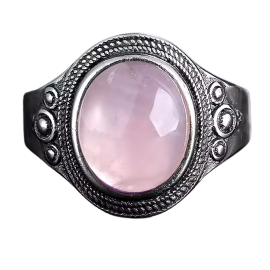 Anillo Cuarzo Rosa Oval - Serenidad Cósmica - Plata de Ley