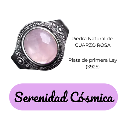 Anillo Cuarzo Rosa Oval - Serenidad Cósmica - Plata de Ley