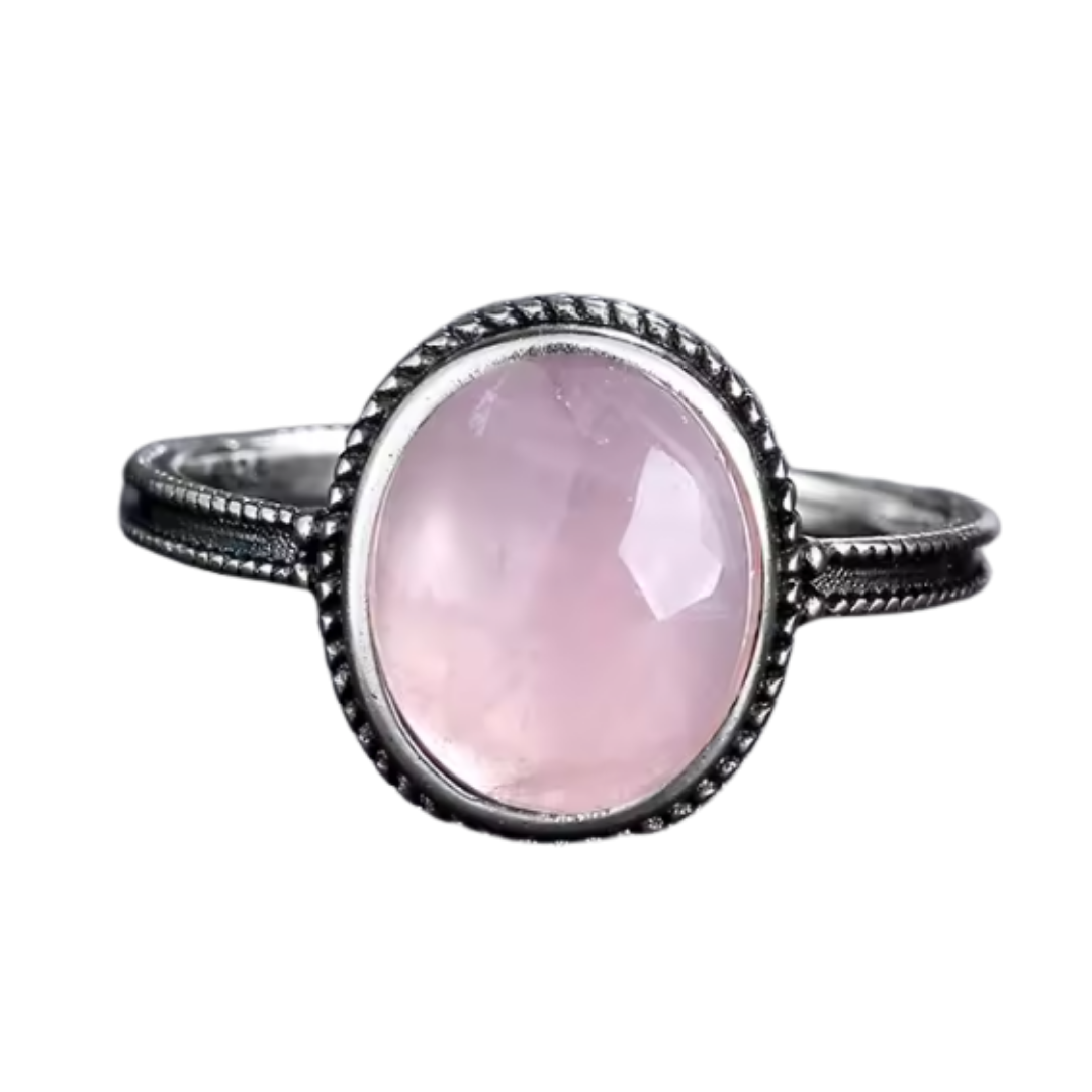 Anillo Cuarzo Rosa Oval - Equilibrio Lunar - Plata de Ley